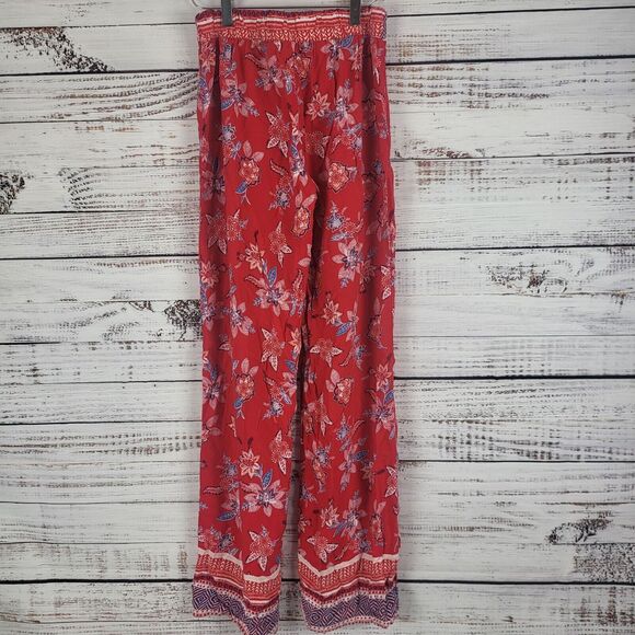 Gypsies & Moondust Pants M Womens Pull On Straight Leg Mid Rise Red Floral Print - Picture 8 of 13